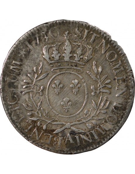 LOUIS XV - ÉCU ARGENT AUX BRANCHES D'OLIVIER 1730 A PARIS