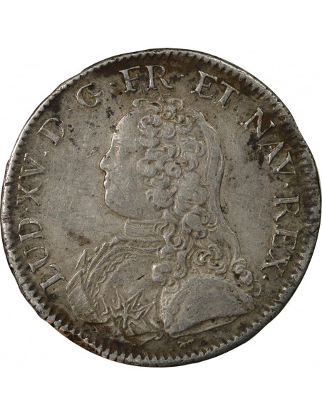 LOUIS XV - ÉCU ARGENT AUX BRANCHES D'OLIVIER 1730 A PARIS