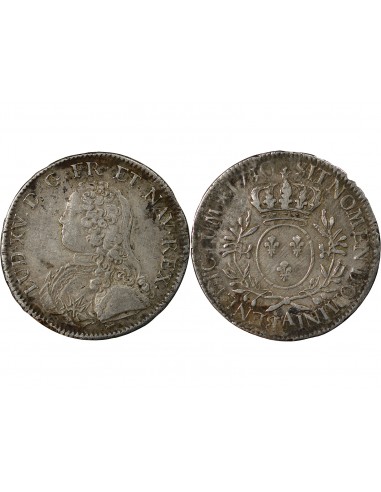 LOUIS XV - ÉCU ARGENT AUX BRANCHES D'OLIVIER 1730 A PARIS