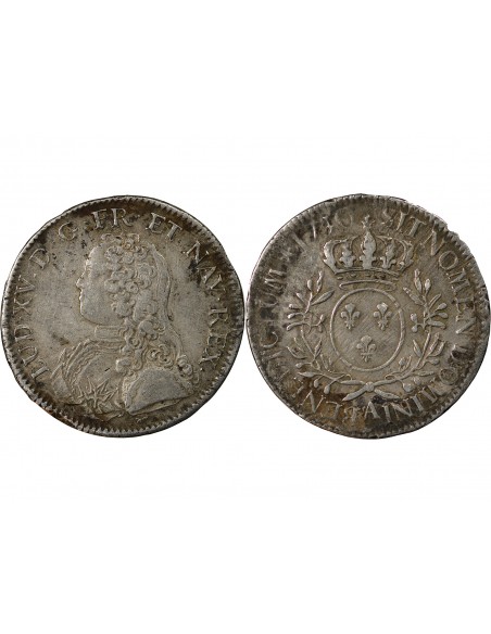 LOUIS XV - ÉCU ARGENT AUX BRANCHES D'OLIVIER 1730 A PARIS