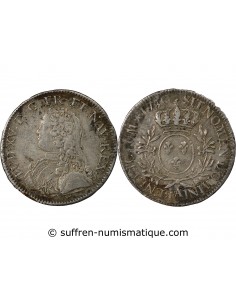 LOUIS XV - ÉCU ARGENT AUX BRANCHES D'OLIVIER 1730 A PARIS