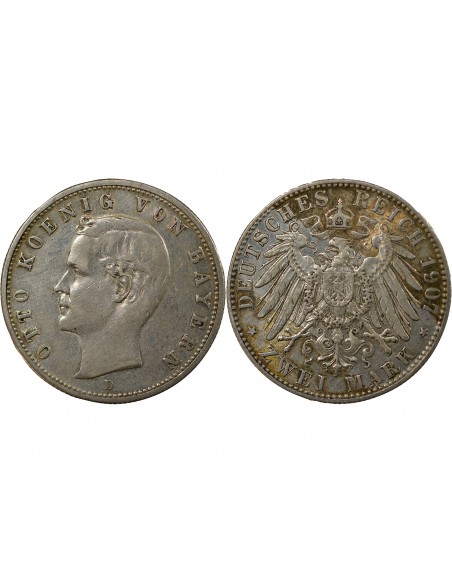 ALLEMAGNE, BAVIÈRE, OTHON I - 2 MARK ARGENT 1907 D MUNICH