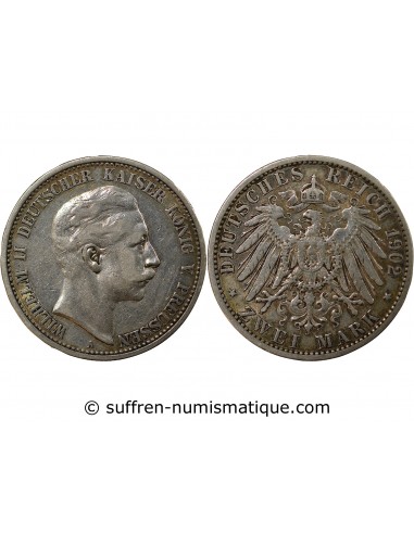 Allemagne Guillaume II de Wurtemberg 2 mark Argent 1902 A Berlin