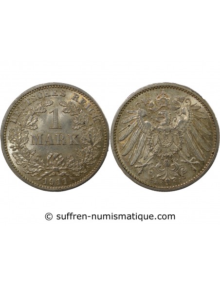 Allemagne Guillaume II de Wurtemberg 1 mark Argent 1911 J Hamburg
