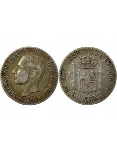 Espagne Alphonse XII d'Espagne 50 Centimos Argent 1880 AI Madrid 2