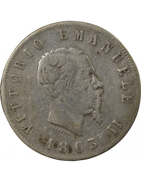 Italie Victor Emmanuel II 2 lire Argent 1863 Naples