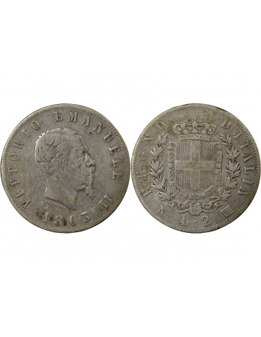 Italie Victor Emmanuel II 2 lire Argent 1863 Naples