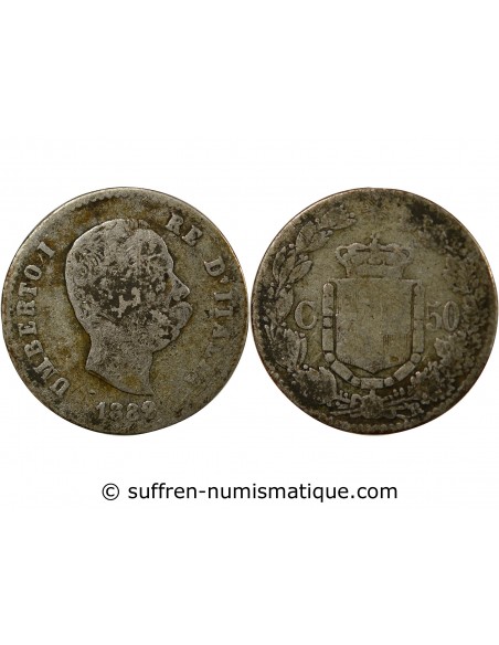 ITALIE, HUMBERT Ier - 50 CENTESIMI ARGENT - 1899 R ROME