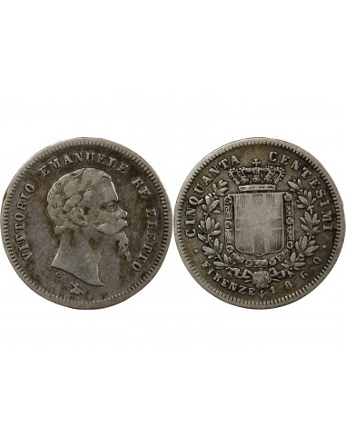 Italie Victor Emmanuel II 50 centesimi Argent 1860 Florence