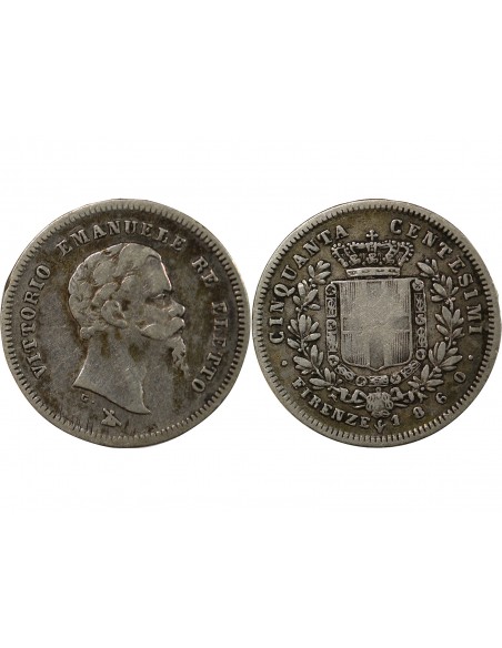 Italie Victor Emmanuel II 50 centesimi Argent 1860 Florence