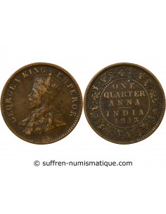 Inde George V, Roi d'Angleterre, Empereur des Indes 1/4 Anna Cuivre 1913 Calcutta