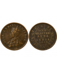 Inde George V, Roi d'Angleterre, Empereur des Indes 1/4 Anna Cuivre 1913 Calcutta 2