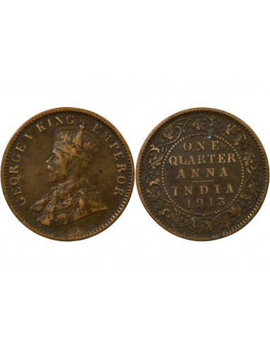 Inde George V, Roi d'Angleterre, Empereur des Indes 1/4 Anna Cuivre 1913 Calcutta