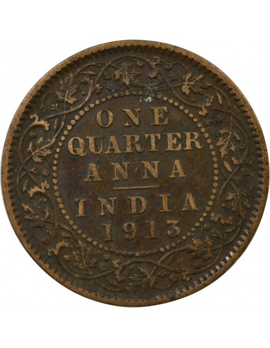 Inde George V, Roi d'Angleterre, Empereur des Indes 1/4 Anna Cuivre 1913 Calcutta