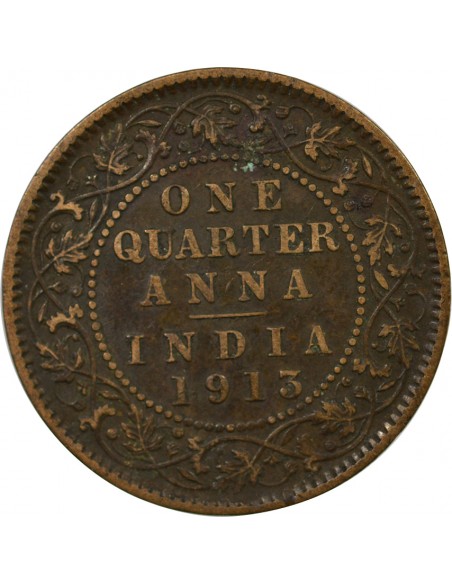 Inde George V, Roi d'Angleterre, Empereur des Indes 1/4 Anna Cuivre 1913 Calcutta