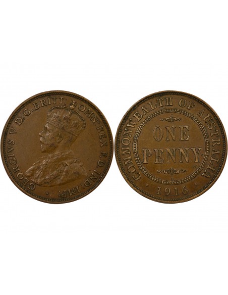 Australie George V, Roi d'Angleterre, Empereur des Indes Penny Bronze 1916 Calcutta