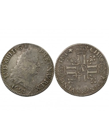 LOUIS XIV﻿ - 1/4 ECU ARGENT AUX HUIT L 1691 A PARIS - Réformation