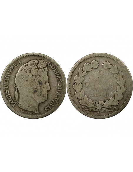 LOUIS PHILIPPE﻿ - 2 FRANCS ARGENT 1840 B ROUEN
