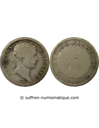 Napoléon Ier, Empereur de France, Roi d'Italie 2 francs Argent 1809 W Lille