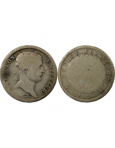 Napoléon Ier, Empereur de France, Roi d'Italie 2 francs Argent 1809 W Lille