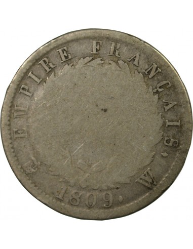 Napoléon Ier, Empereur de France, Roi d'Italie 2 francs Argent 1809 W Lille