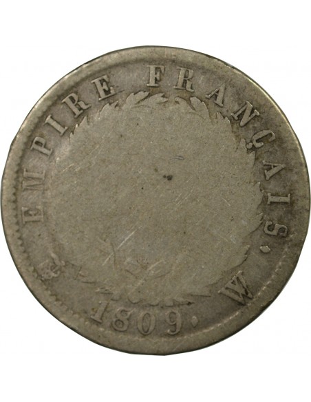 Napoléon Ier, Empereur de France, Roi d'Italie 2 francs Argent 1809 W Lille