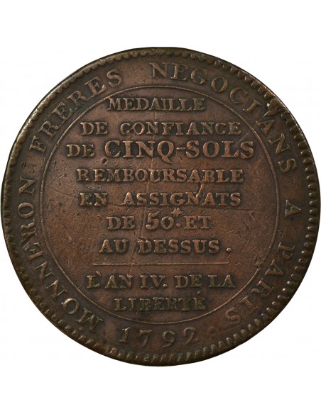 5 sols Cuivre 1792 Birmingham