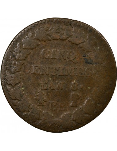 5 centimes Cuivre L'AN 8 BB Strasbourg