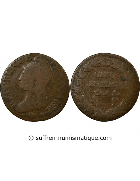 5 centimes Cuivre L'AN 8 BB Strasbourg