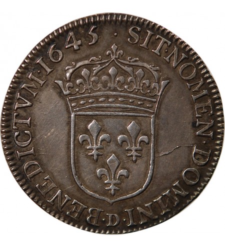 Louis XIV 01-avr ecu Argent 1645 D Lyon