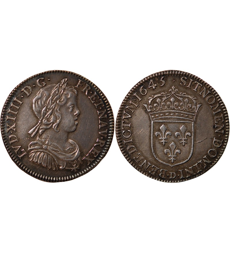 Louis XIV 01-avr ecu Argent 1645 D Lyon