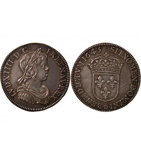 Louis XIV 01-avr ecu Argent 1645 D Lyon