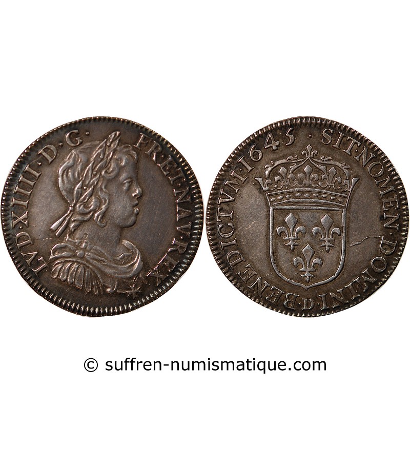Louis XIV 01-avr ecu Argent 1645 D Lyon
