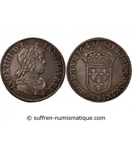 Louis XIV 01-avr ecu Argent 1645 D Lyon