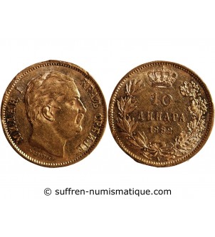 SERBIE, MILAN IV OBRENOVITCH , 10 DINARA OR, 1882, VIENNE