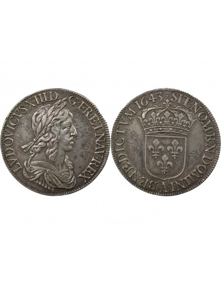 LOUIS XIII﻿ - ECU ARGENT 2nd poinçon Warin 1643 A PARIS LOUVRE