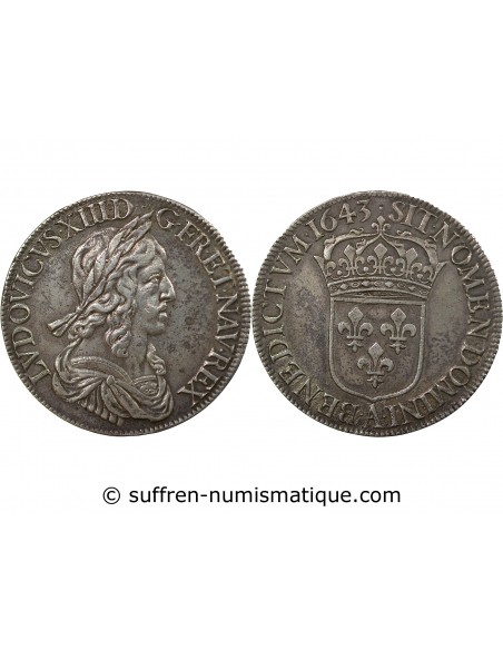 LOUIS XIII﻿ - ECU ARGENT 2nd poinçon Warin 1643 A PARIS LOUVRE
