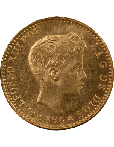 ESPAGNE, ALFONSO XIII - 20 PESETAS OR 1896 REFRAPPE 1962 MADRID