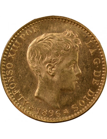 ESPAGNE, ALFONSO XIII - 20 PESETAS OR 1896 REFRAPPE 1962 MADRID