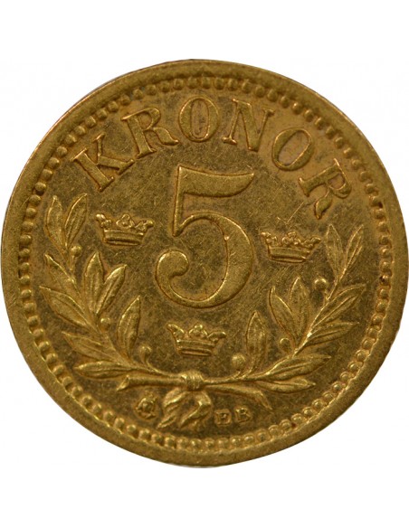 SUÈDE, OSCAR II - 5 KRONOR OR 1894