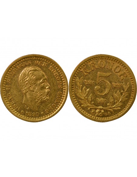 SUÈDE, OSCAR II - 5 KRONOR OR 1894