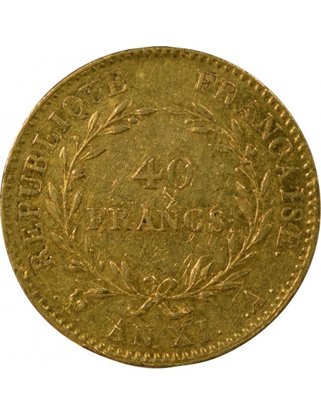 Napoléon Ier, Empereur de France, Roi d'Italie 40 Francs Or AN XI A Paris