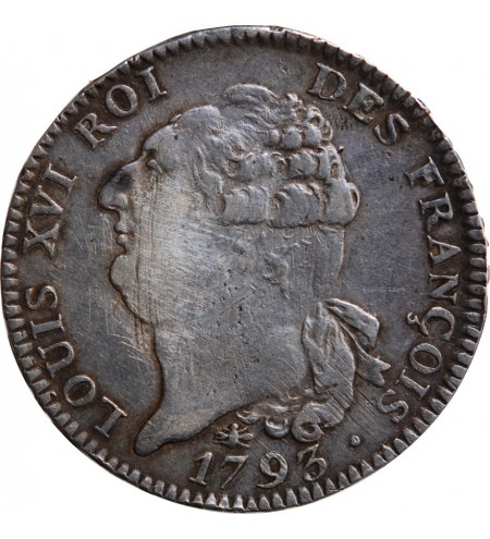 LOUIS XVI CONSTITUTION - ECU DE 6 LIVRES 1793 D LYON