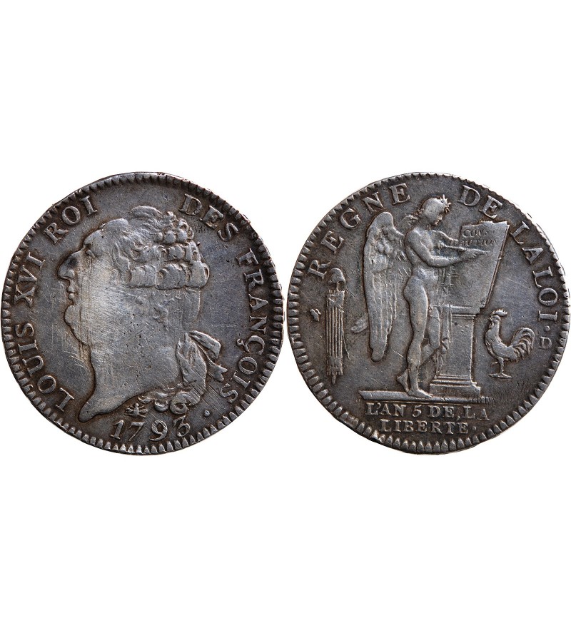 LOUIS XVI CONSTITUTION - ECU DE 6 LIVRES 1793 D LYON