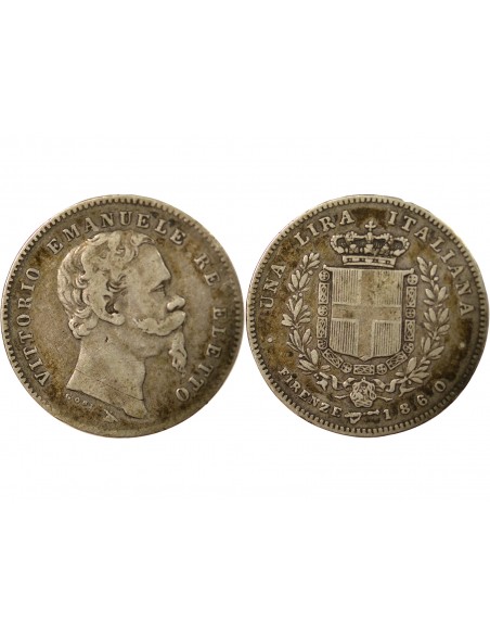 Italie Victor Emmanuel II 1 lira Argent 1860 Florence