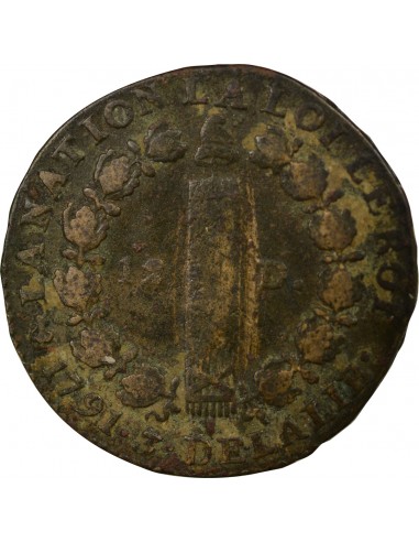 Louis XVI 12 deniers dit au faisceau type Francois Cuivre 1791 A Paris