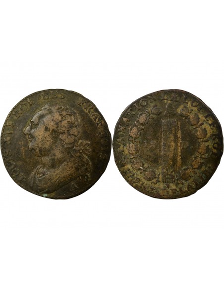 Louis XVI 12 deniers dit au faisceau type Francois Cuivre 1791 A Paris