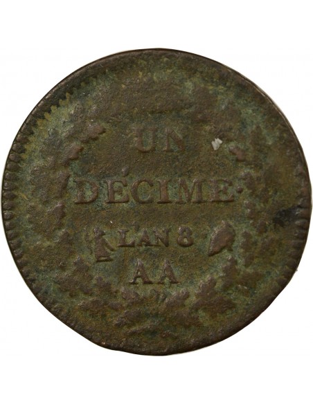 1 décime Cuivre AN 8 AA Metz