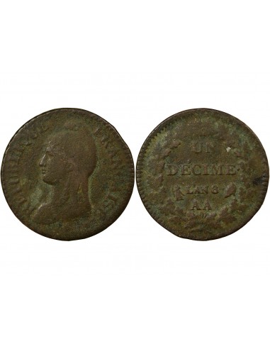 1 décime Cuivre AN 8 AA Metz