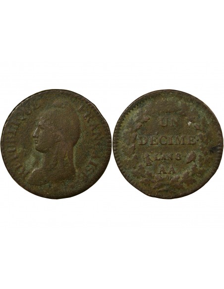 1 décime Cuivre AN 8 AA Metz